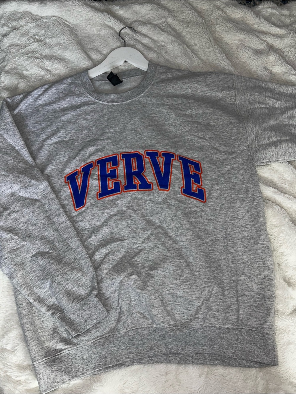 VERVE Grey Crewneck Sweater with Blue & Red Lettering - Men's Pullover